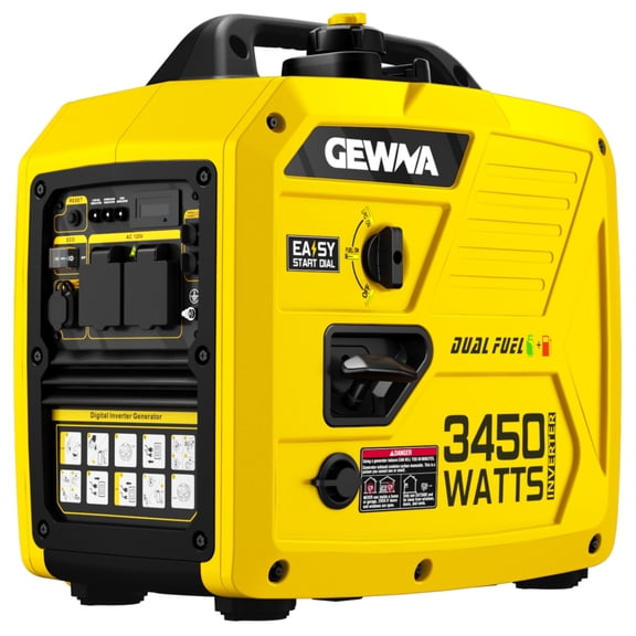 Gewna 3450-Watt 120V Ga Dual Fuel Powered Portable Fuel Inverter Generator Included 1.6 Gallon Large Fuel Tank Super Quiet Yellow