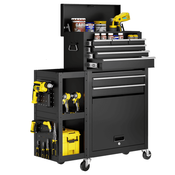 Gewna 8 Drawers Rolling Tool Chest with Locking System,Metal  Storage Cart  with Side Cabinet, Removable Toolbox Organizer for Workshop, Garage