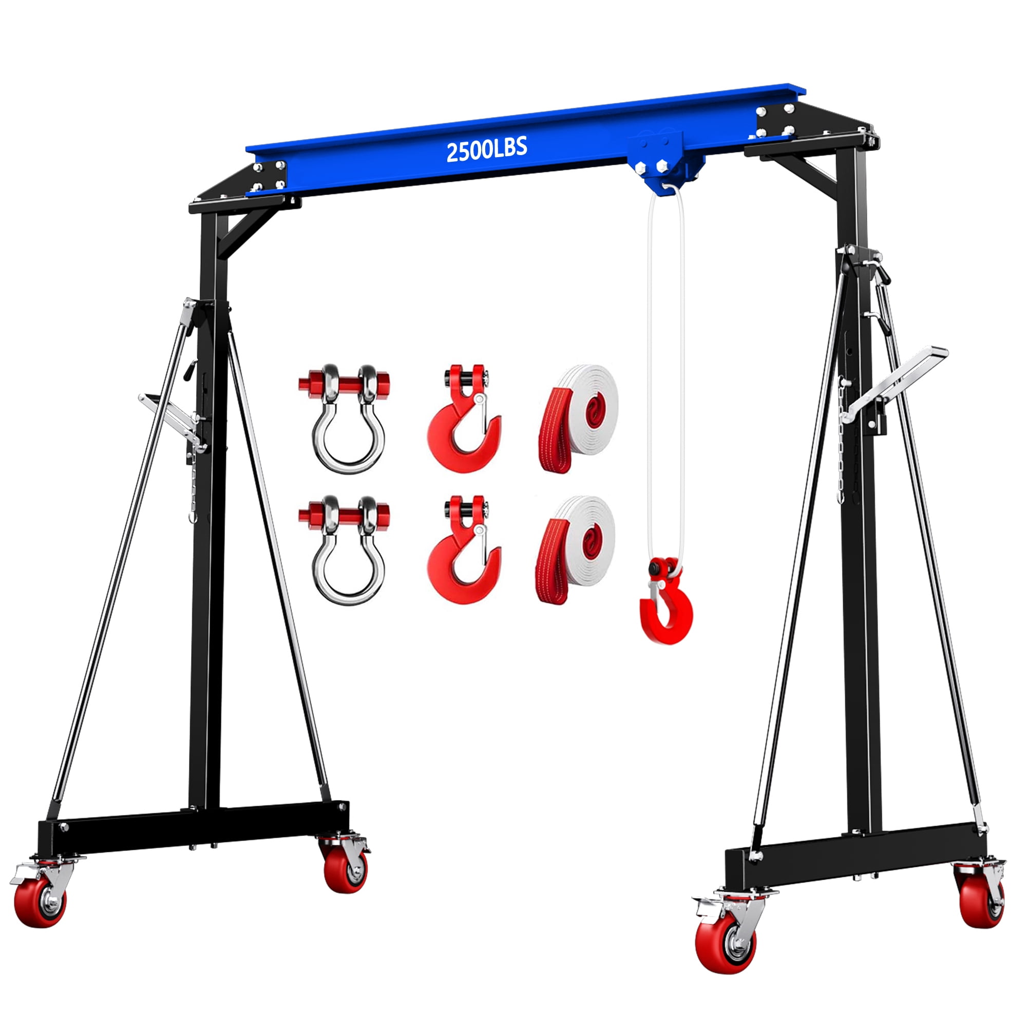 Gewna Adjustable Steel Gantry Crane, 1 Ton/ 2500 lb Capacity, 8.2-12.5ft, Portable Lift Hoist for Factories, Warehouses,No Accessories,Blue
