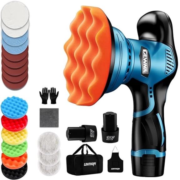 Gewna Cordless Dual Action Polisher for Car, Boat, Wall, Floor, and Diy with 2 Pcs 2000mAh Batteries, 8-Speed Variable Control 2600-6000 Opm