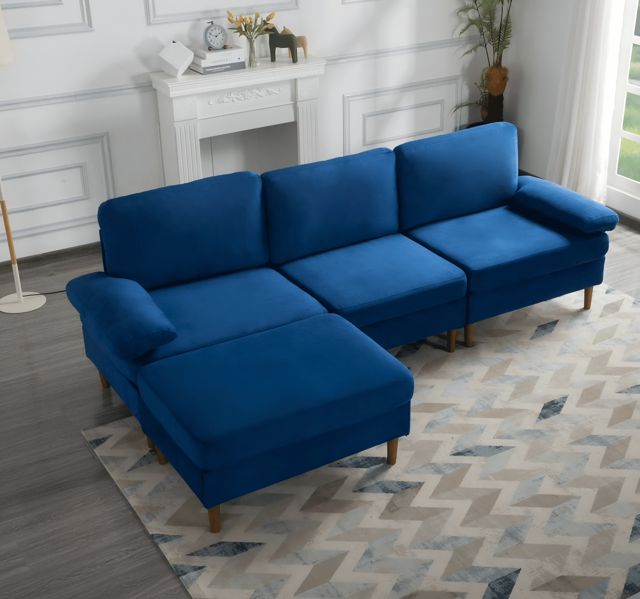 Gewnee 102.4'' Modern Convertible L-Shaped Sofa, 3-Seater with Movable Ottoman for Living Room & Apartments( Navy Blue)
