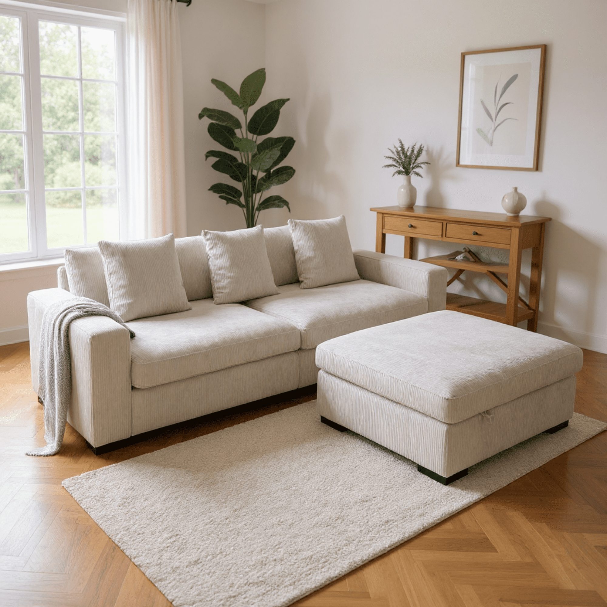 Gewnee 103.5-Inch Modular Corduroy Sofa Set with Solid Wood Legs, High-Density Foam, Suitable for Living Room/Bedroom/Office
