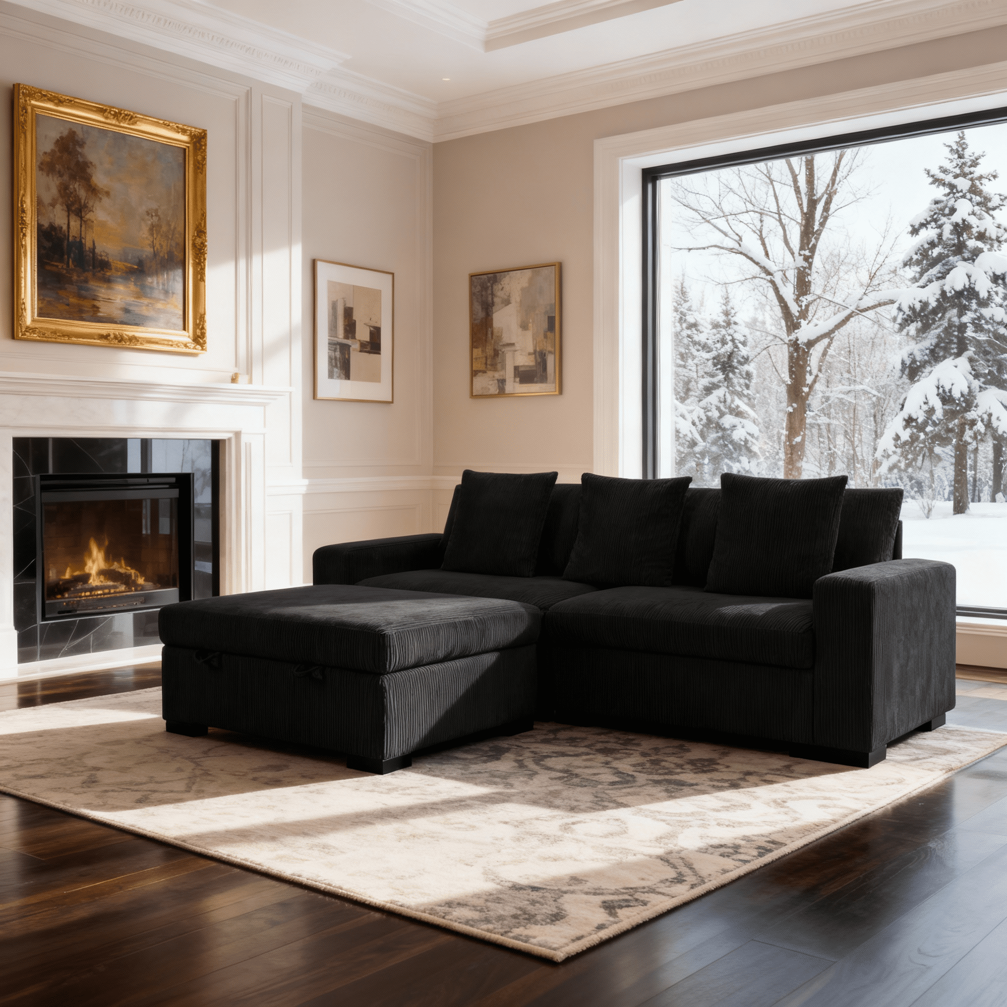 Gewnee 103.5-Inch Modular Corduroy Sofa Set with Solid Wood Legs, High-Density Foam, Suitable for Living Room/Bedroom/Office