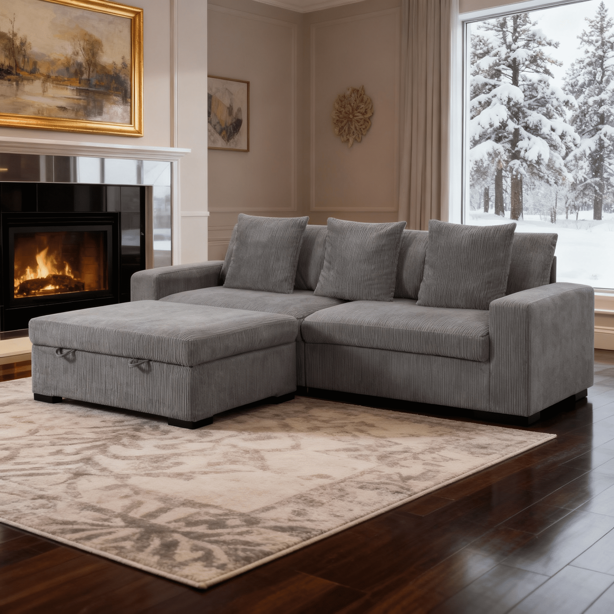 Gewnee 103.5-Inch Modular Corduroy Sofa Set with Solid Wood Legs, High-Density Foam, Suitable for Living Room/Bedroom/Office