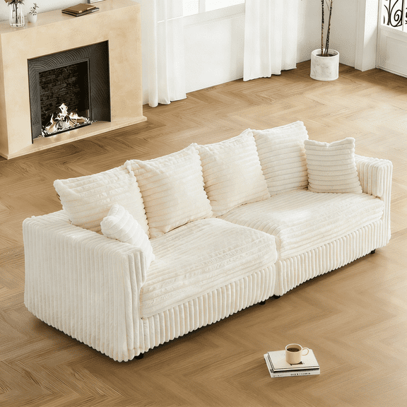 Gewnee 104.3" Plush Corduroy 4-Seat Sofa Cloud Couch,Modern Deep Seat Convertible Lounge Chair with High Resilience Sponge and Pillows,for Living Room、Bedroom、Apartment.