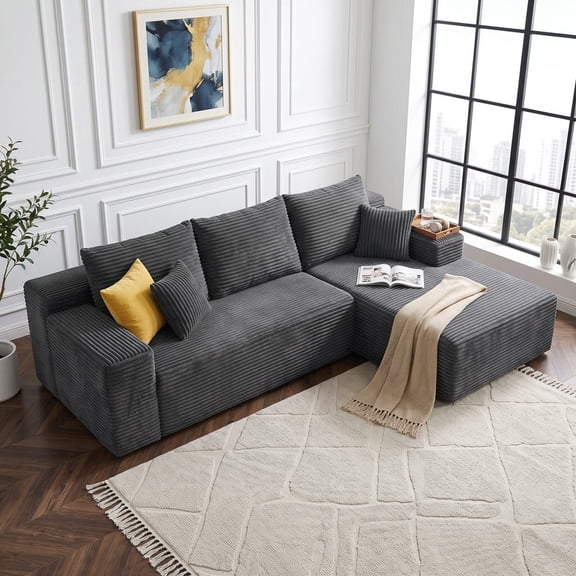 Gewnee 107.8" Boneless Couch, Cloud Couch Modular Sectional Sofa, L-Shaped Boneless Couches for Living Room, Deep Seat Sleeper Sofa,Required No Assembly,Gray