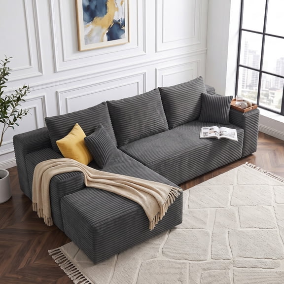 Gewnee 107.8" Boneless Couch, Cloud Couch Modular Sectional Sofa, L-Shaped Boneless Couches for Living Room, Deep Seat Sleeper Sofa,Gray