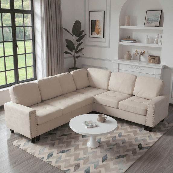 Gewnee 107.9" Reversible L-Shaped Sectional Sofa,Modern Multi-Purpose Couch for Living Room,Office or Reception (Beige)