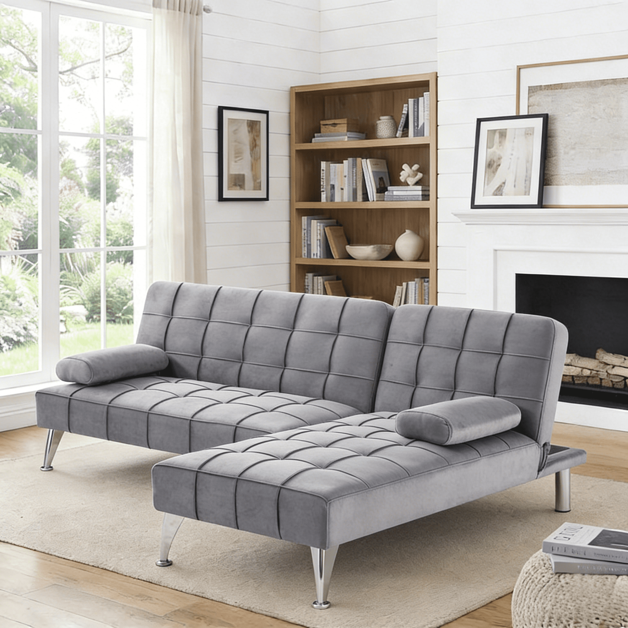 Gewnee 78.35”L-Shaped Convertible Sectional Sleeper Sofa with Chaise,Split Back Futon,3-Position Adjustable Backrest,Sleeper Chair for Living Room,Office,Guest Room.Dark Grey