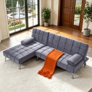 Gewnee 78.35”L-Shaped Velvet Reversible Sectional Sleeper Sofa,Futon Sofa with Adjustable Split Back & Chaise,Couch for Home,Office and Guest Room.Dark Grey