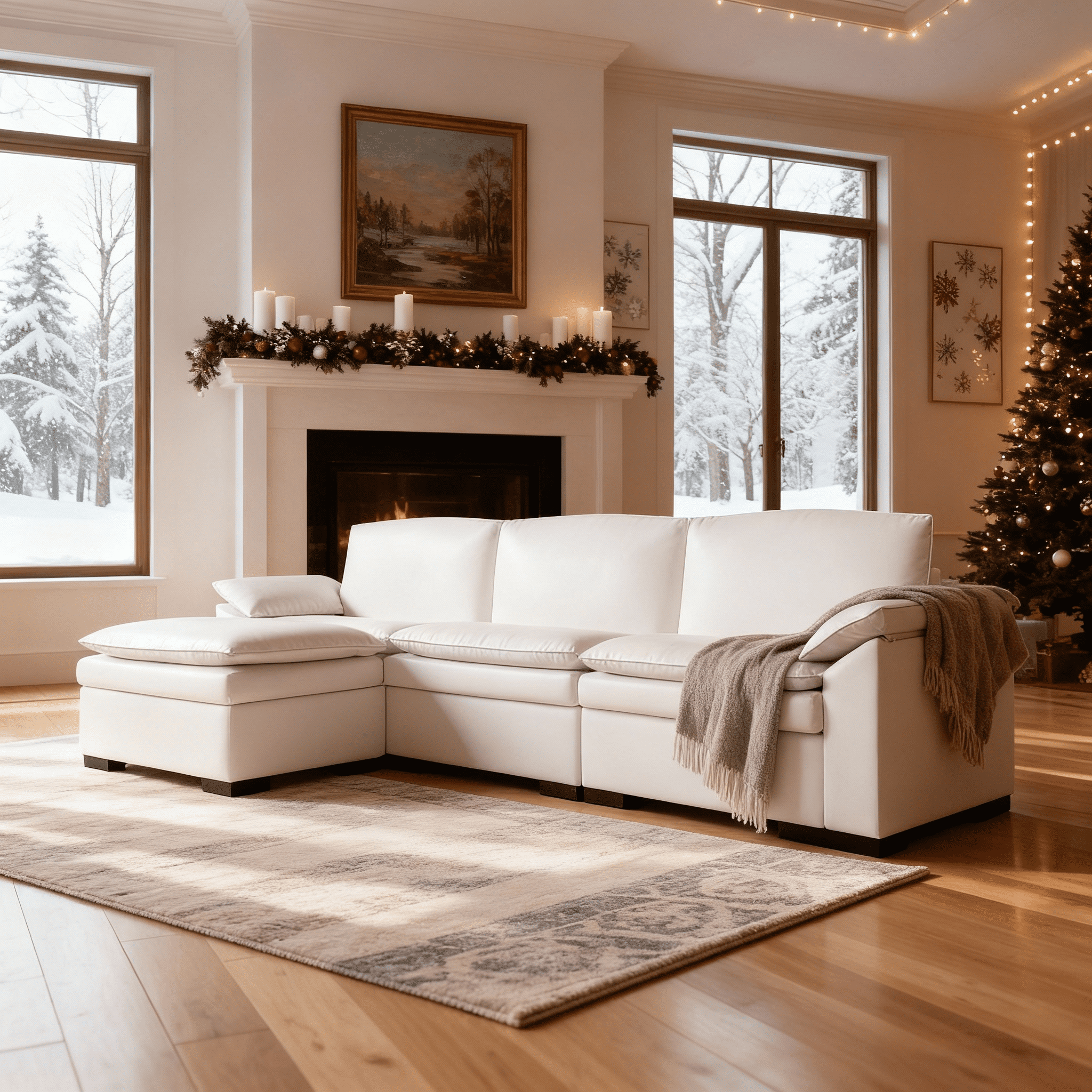 Gewnee 117.7" L - Shaped Velvet Modular Ultra Deep Seat Sectional Sofa, Super Comfy 3 -Seater with 1 Ottomans for Living Room