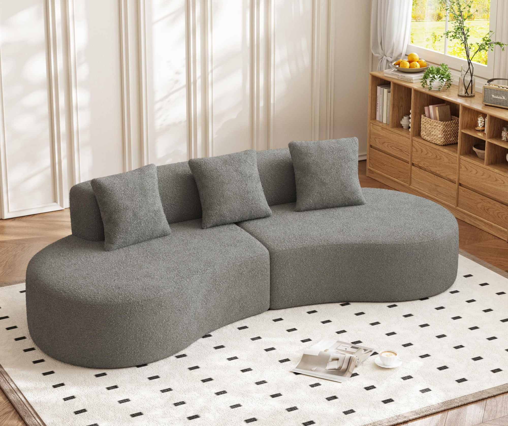 Gewnee 109" Modern Curved Sofa, Velvet Fabric 4 Seater Curved Shaped Sectional Couch for Living Room, Bedroom, Office.Gray