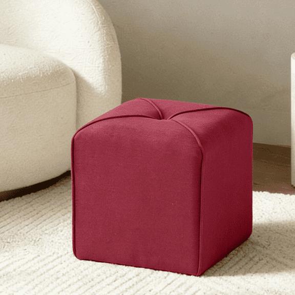 Gewnee 16.54" Square Linen Upholstered Ottoman Footrest For Home Office Red