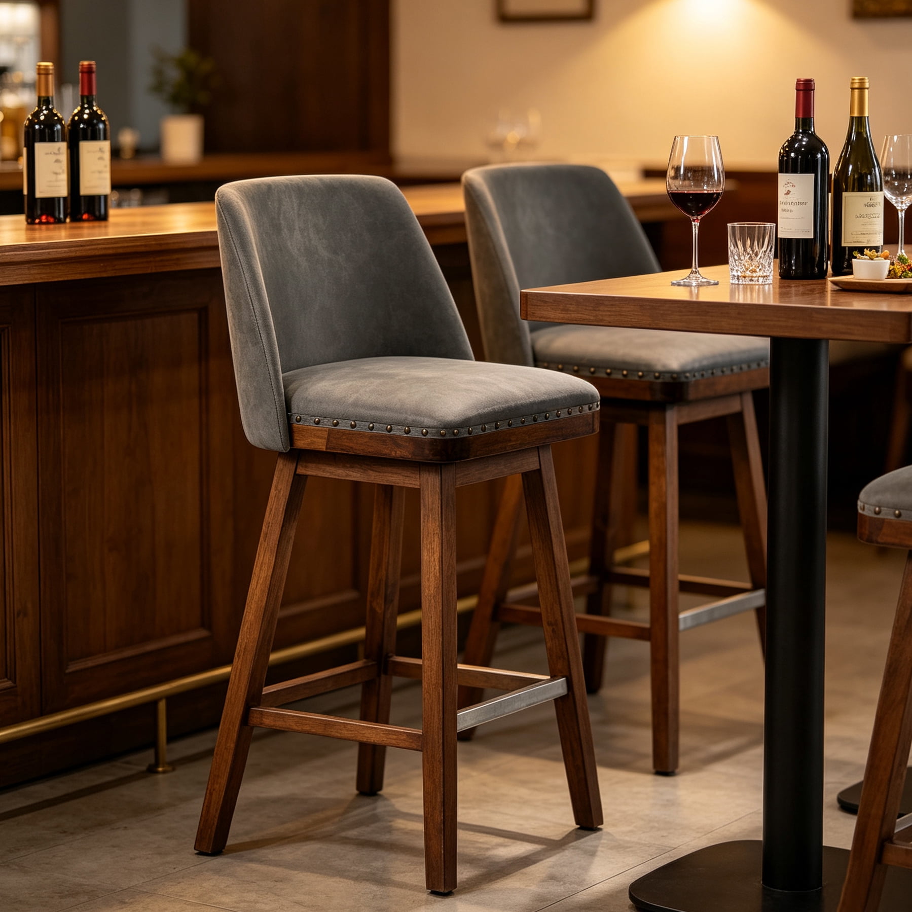 Gewnee 18.9"Swivel Barstool,Modern Counter Height Barstools with Solid Wood Frame,360˚ Smooth Swivel Bar Chairs for Kitchen Island,Home Bar,Cafe.Gray PU