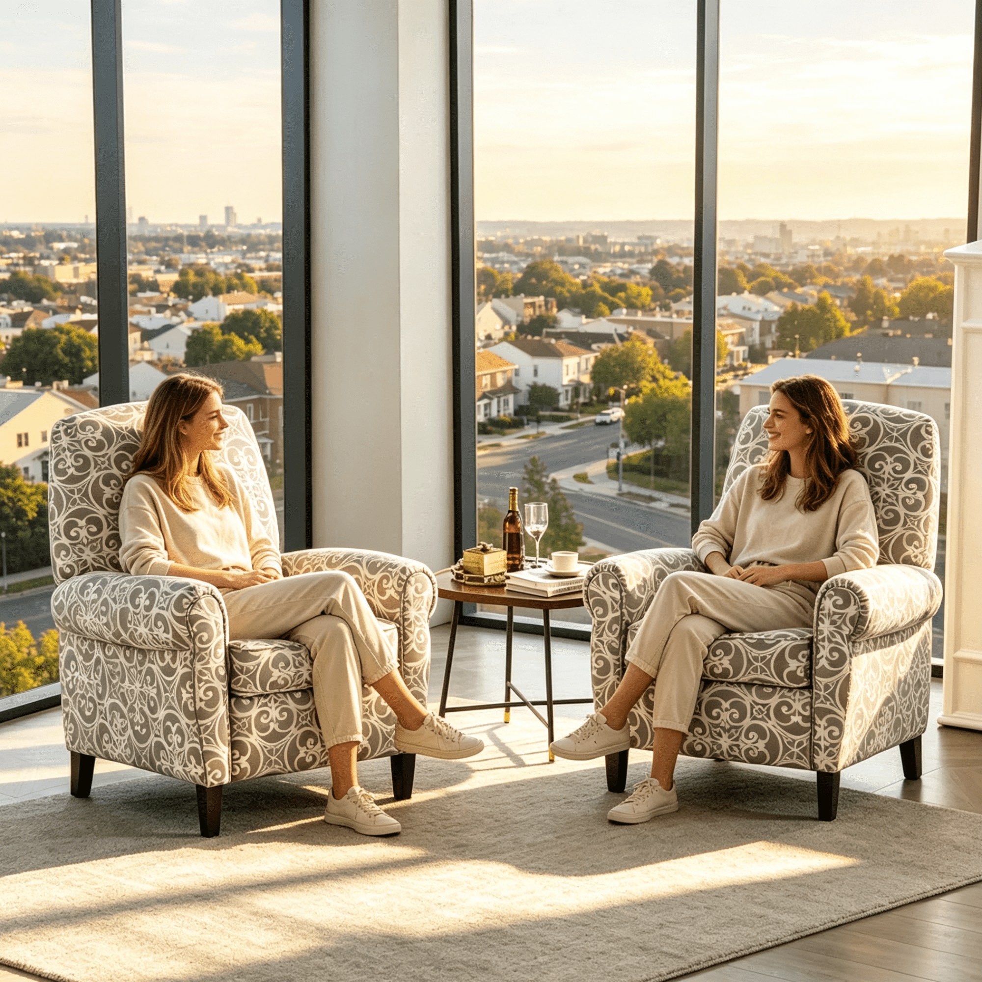 Gewnee 2-Pack Manual Push Back Recliner Chair,Modern Reclining Chair With Printed Linen Upholstery,Single Chair for Living Room,Office,Bedroom.Gray