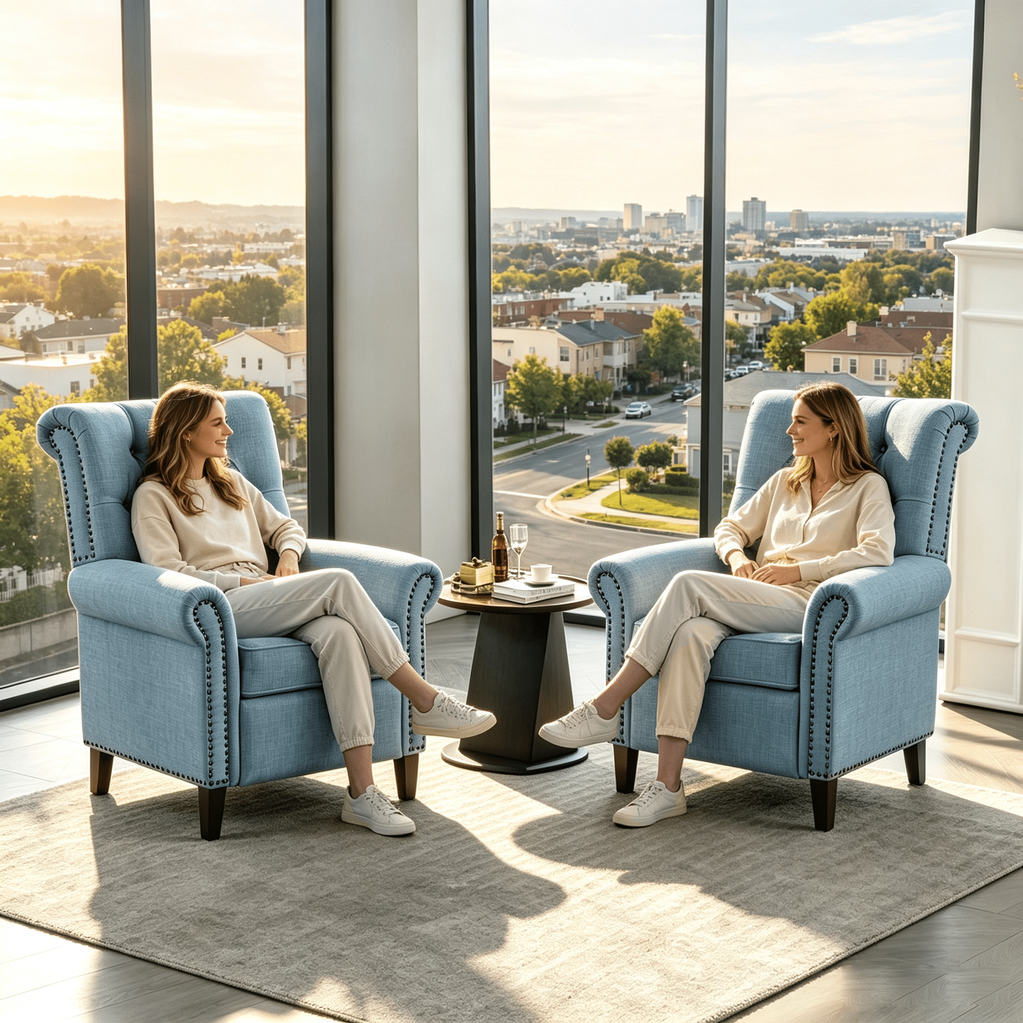 Gewnee 2-Pack Manual Push Back Recliner Chair,Modern Reclining Linen Chair With Nail-Head Trim,Single Chair for Living Room,Office,Bedroom.Blue