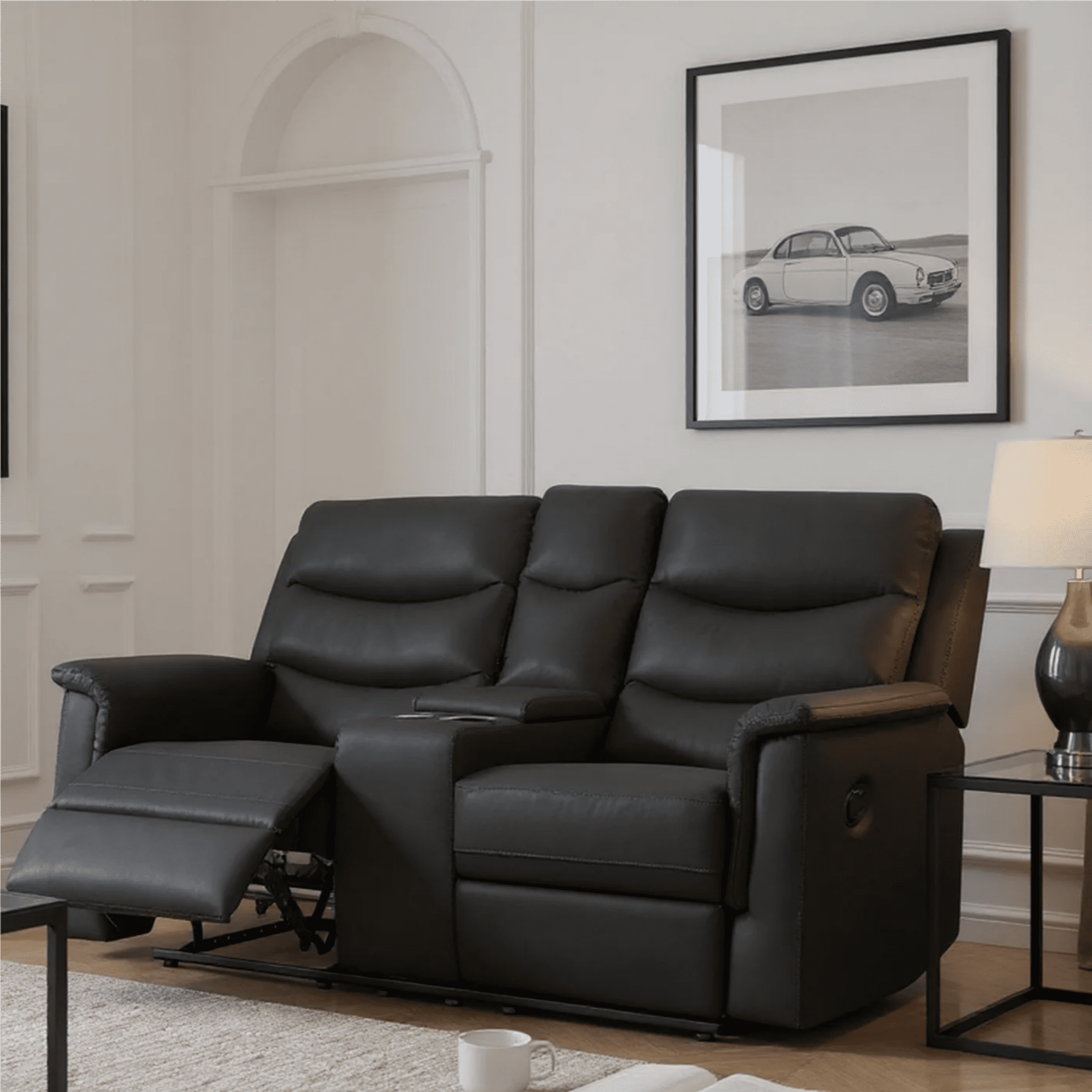 Gewnee 2-Seater Faux Leather Modern Recliner Loveseat Sofa with Cup Holders for Living Room, Apartment, Office Adults