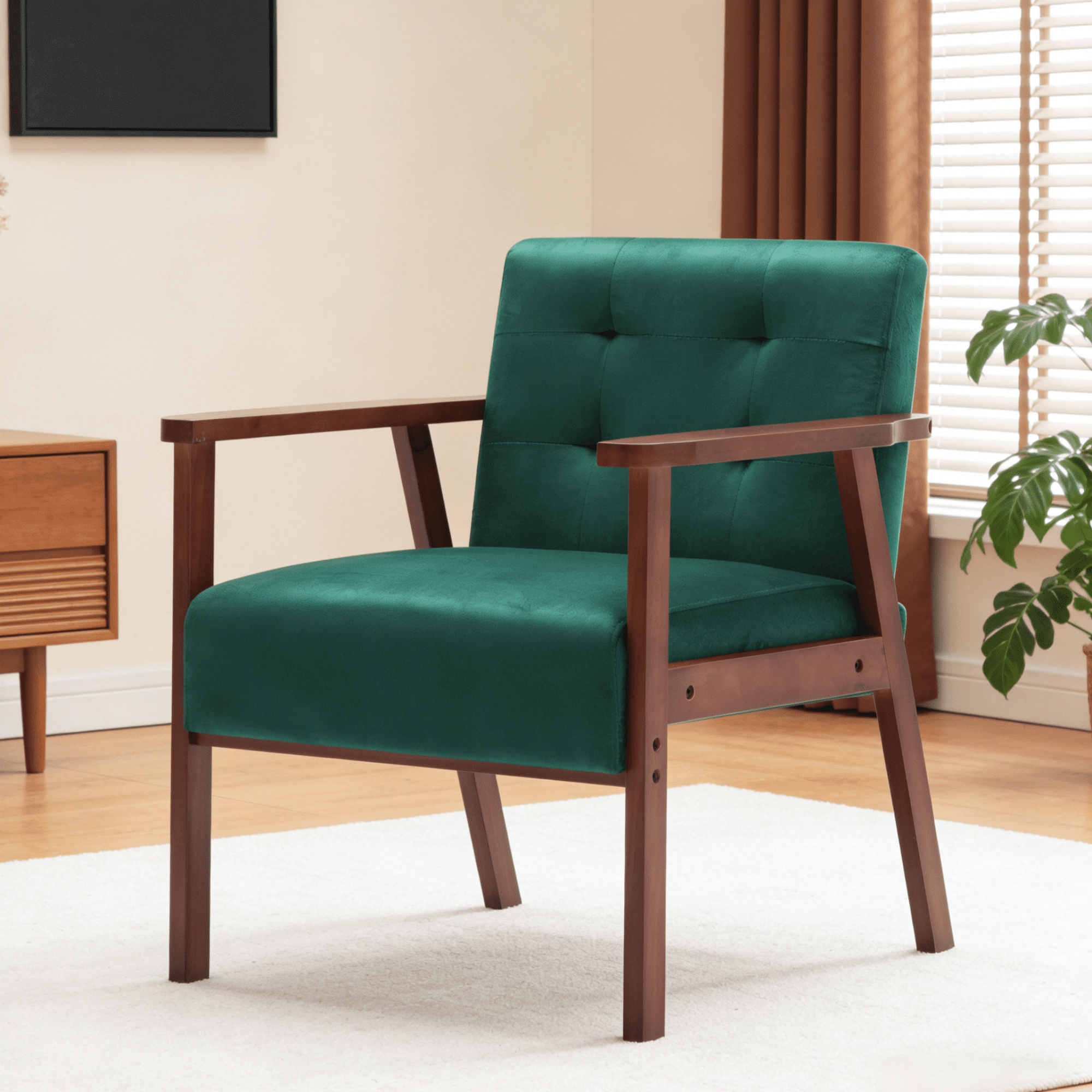 Gewnee 25.39 inch Wood Frame Upholstered Armchair,High Density Sponge Seat Cushion with Anti-Slip Foot Pads,Suitable for Living Room,Bedroom and Office.Green