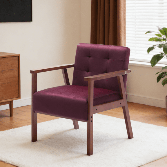 Gewnee 25.39 inch Wood Frame Upholstered Armchair,High Density Sponge Seat Cushion with Anti-Slip Foot Pads,Suitable for Living room,Bedroom and Office.Raspberry