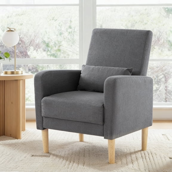 Gewnee 26.5 Inch Small Space Chair,Modern Accent Chair,Sturdy Solid Wood Frame with High-Density Foam Seat,Easy Assembly (Includes Pillow & Non-Slip Pads) for Living Room,Bedroom,Dark Grey