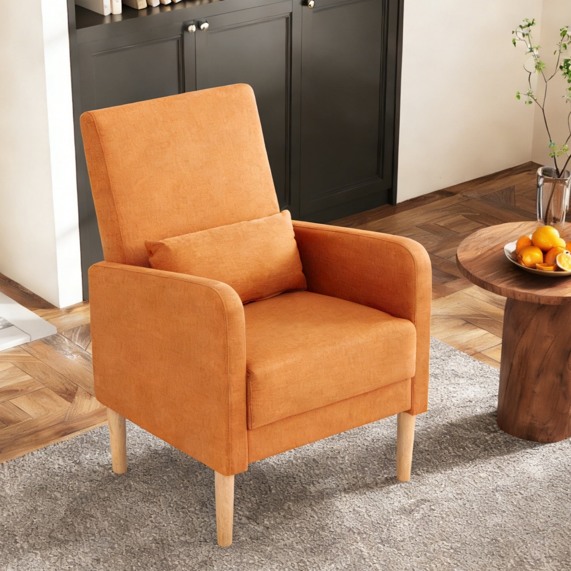 Gewnee 26.5 Inch Small Space Chair,Modern Accent Chair,Sturdy Solid Wood Frame with High-Density Foam Seat,Easy Assembly (Includes Pillow & Non-Slip Pads) for Living Room,Bedroom,Orange