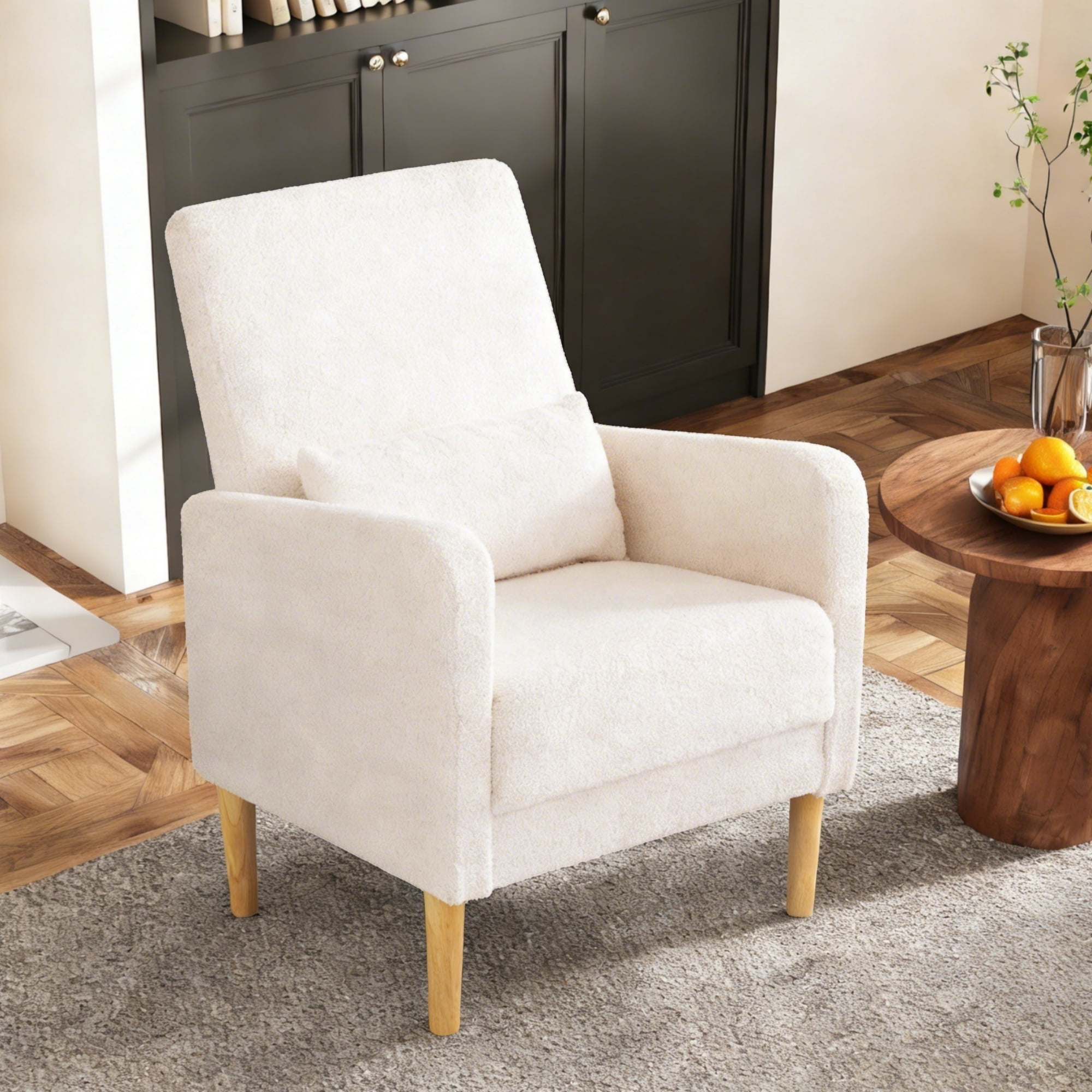 Gewnee 26.5 Inch Small Space Chair,Modern Accent Chair,Sturdy Solid Wood Frame with High-Density Foam Seat,Easy Assembly (Includes Pillow & Non-Slip Pads) for Living Room,Bedroom,Beige