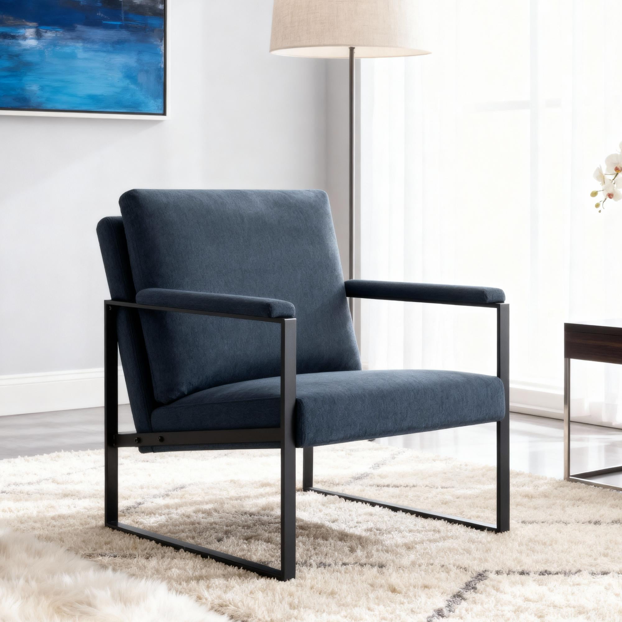 Gewnee 26.8”Metal Frame Accent Armchair,Single Sofa Chair with Scratch-Resistant Foot Pads & Detachable Washable Backrest,Suitable for Study Rooms and Bedrooms.(Blue)