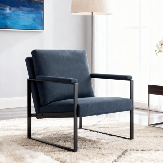 Gewnee 26.8”Metal Frame Accent Armchair,Single Sofa Chair with Scratch-Resistant Foot Pads & Detachable Washable Backrest,Suitable for Study Rooms and Bedrooms.(Blue)