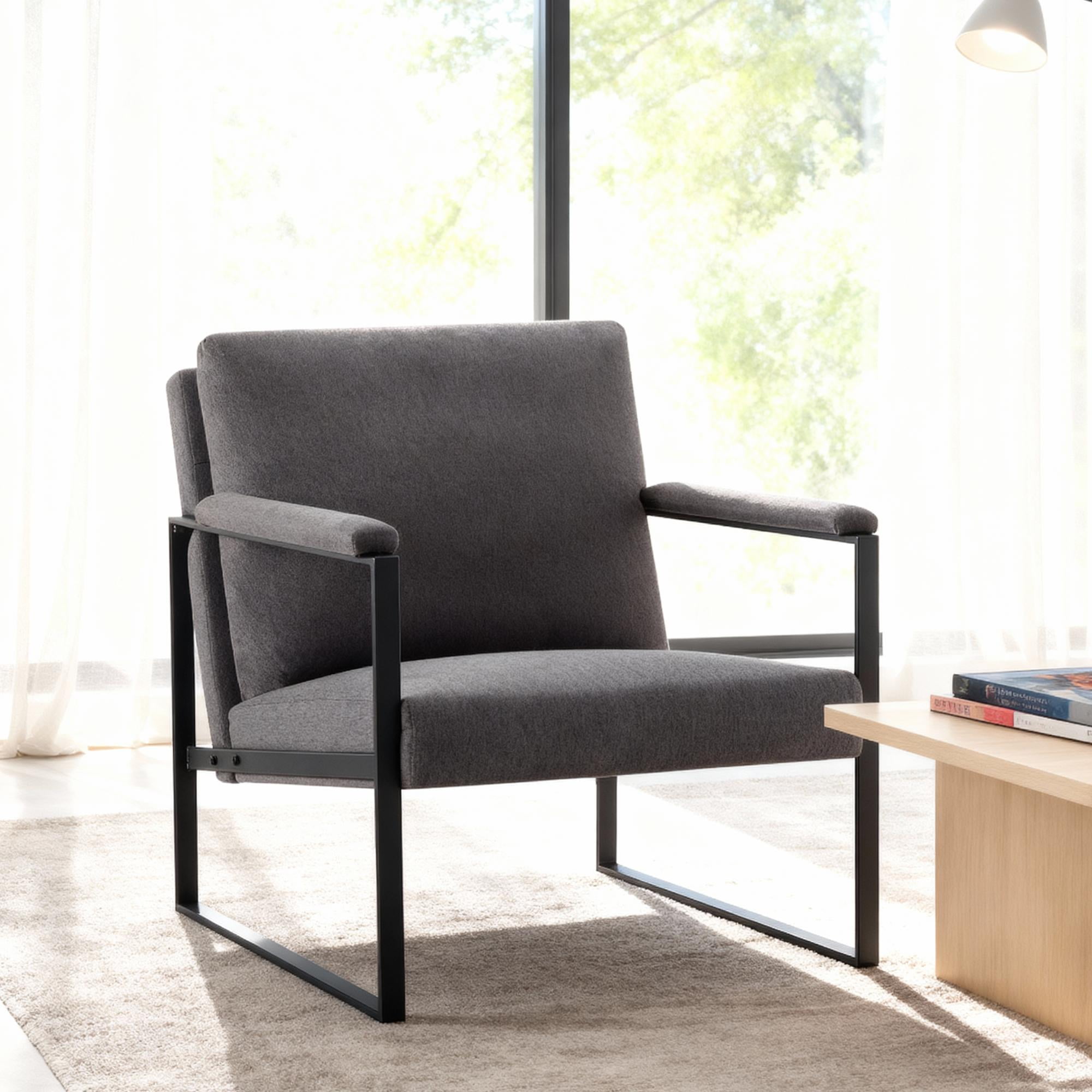 Gewnee 26.8”Metal Frame Accent Armchair,Single Sofa Chair with Scratch-Resistant Foot Pads & Detachable Washable Backrest,Suitable for Study Rooms and Bedrooms.(Dark Grey)