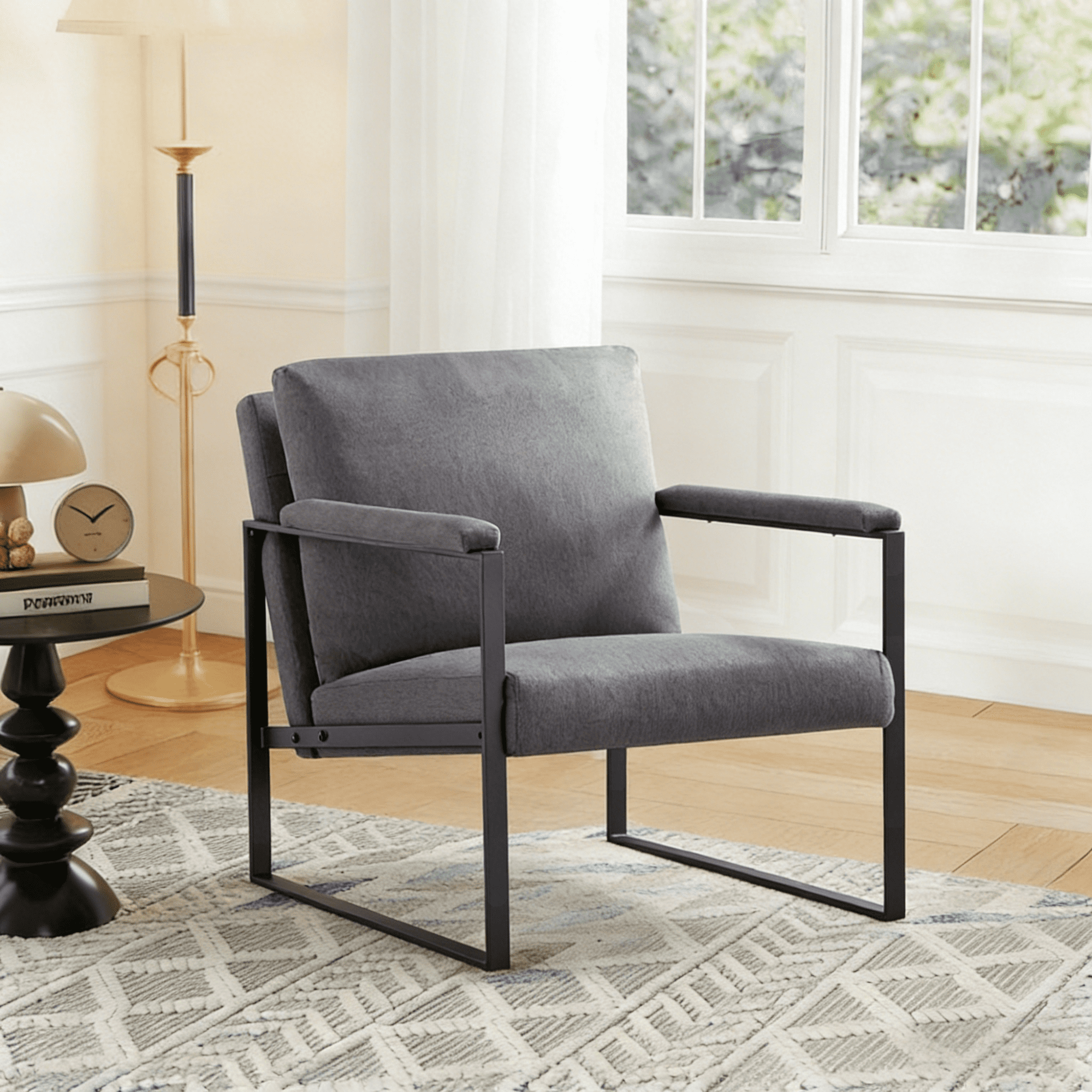 Gewnee 26.8”Modern Metal Framed Armchair with Detachable Soft Cushions,High-Density Sponge Comfortable Seat,Stable and Easy to Install,Suitable for Living Rooms,Bedrooms and Study Rooms.Dark Grey