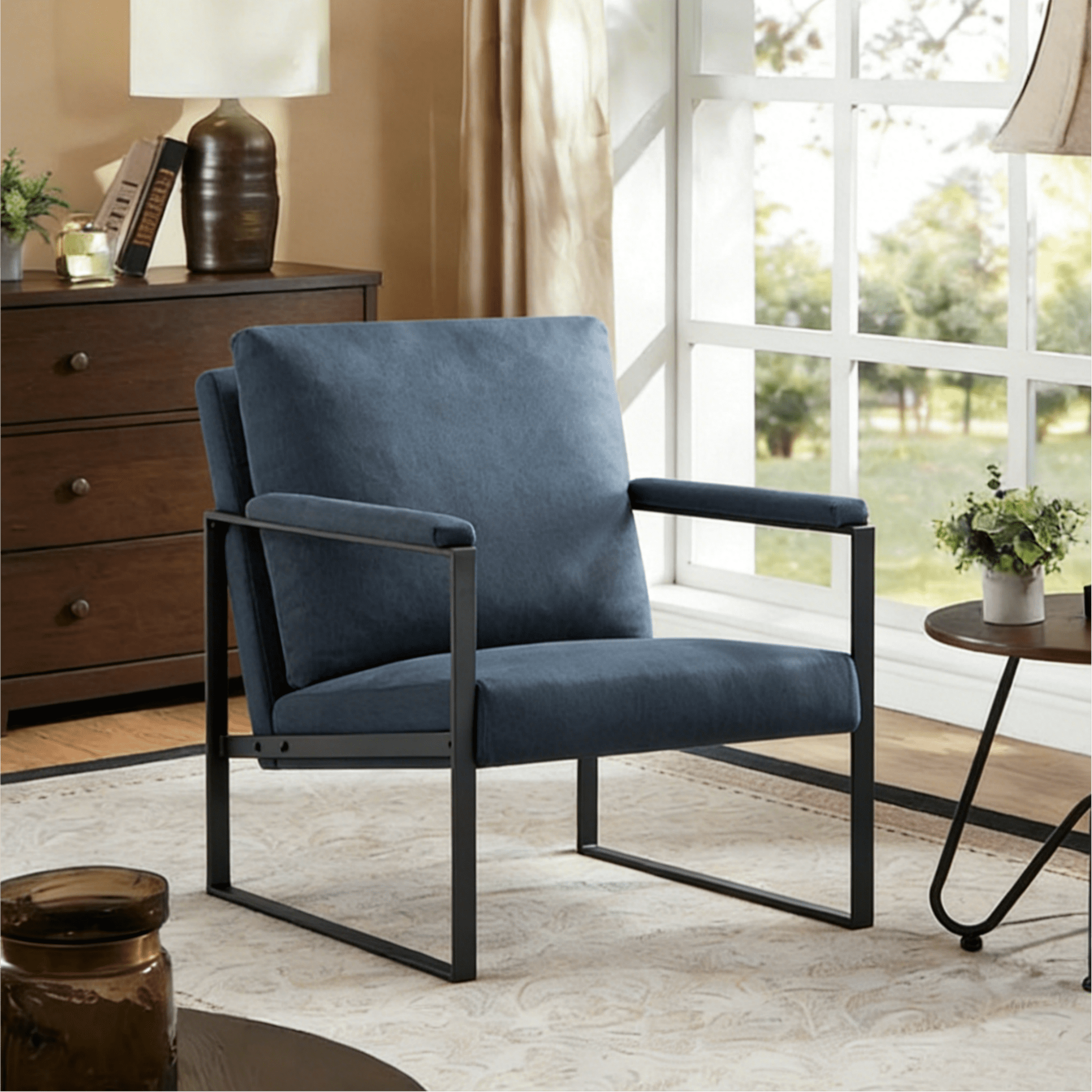 Gewnee 26.8" Modern Metal Framed Armchair with Detachable Soft Cushions for Living Room, Bedroom and Study Room, Blue