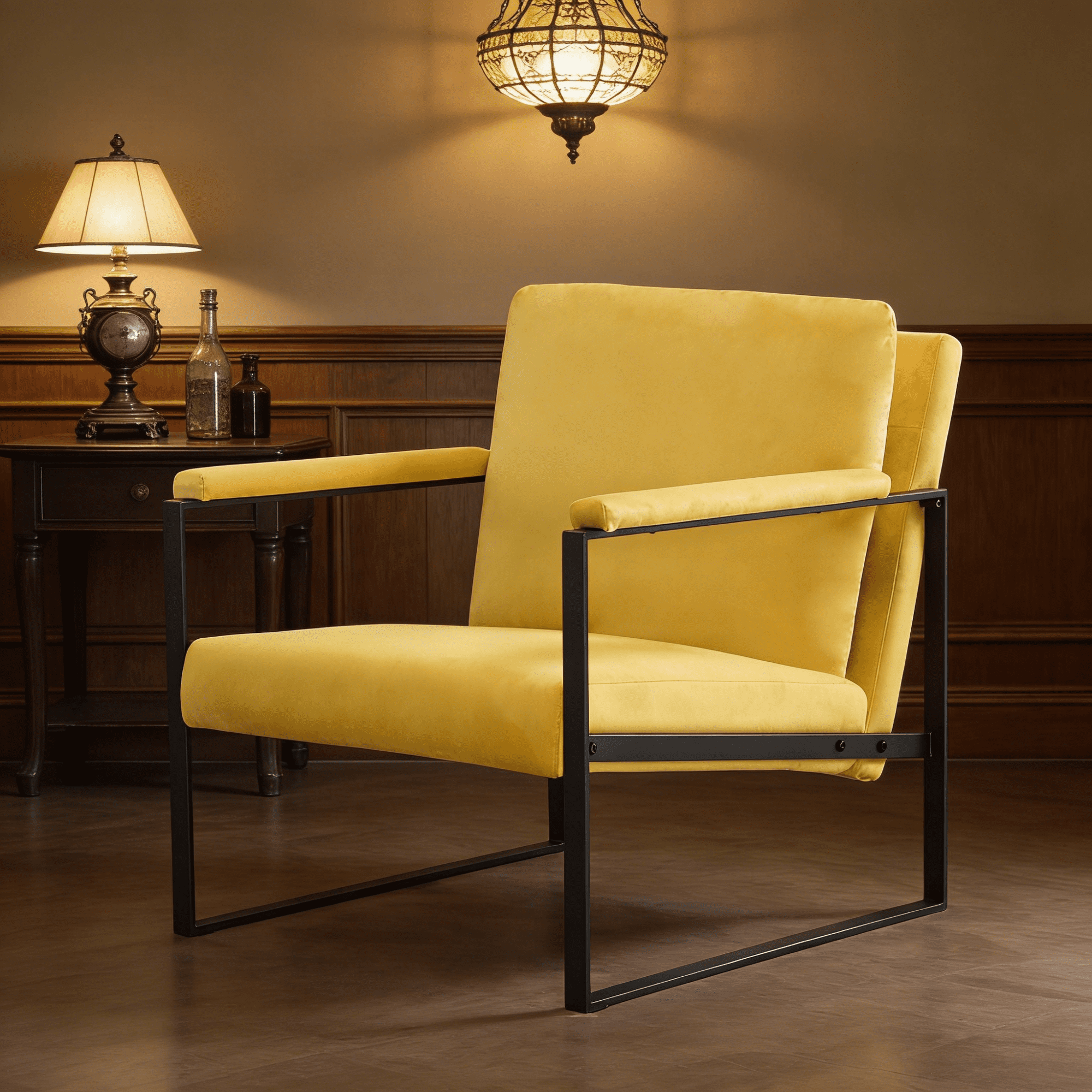 Gewnee 26.8”Modern Metal Framed Armchair with Detachable Soft Cushions,High-Density Sponge Comfortable Seat,Stable and Easy to Install,Suitable for Living Rooms,Bedrooms and Study Rooms.Yellow