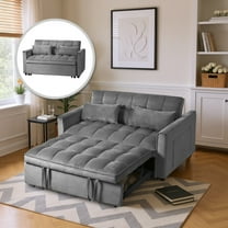 Gewnee 3 in 1 Convertible Sleeper Sofa Bed,Modern Pull Out Couch Bed,Adjustable Backrest,Velvet Loveseat Futon Sofa with Pillows & Pockets for Living Room Apartment.Dark Grey