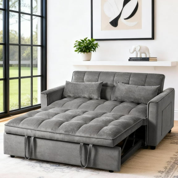 Gewnee 52.75 inch Convertible Sleeper Sofa Bed with Adjustable Backrest and Pillows for Living Room, Apartment, Dark Grey