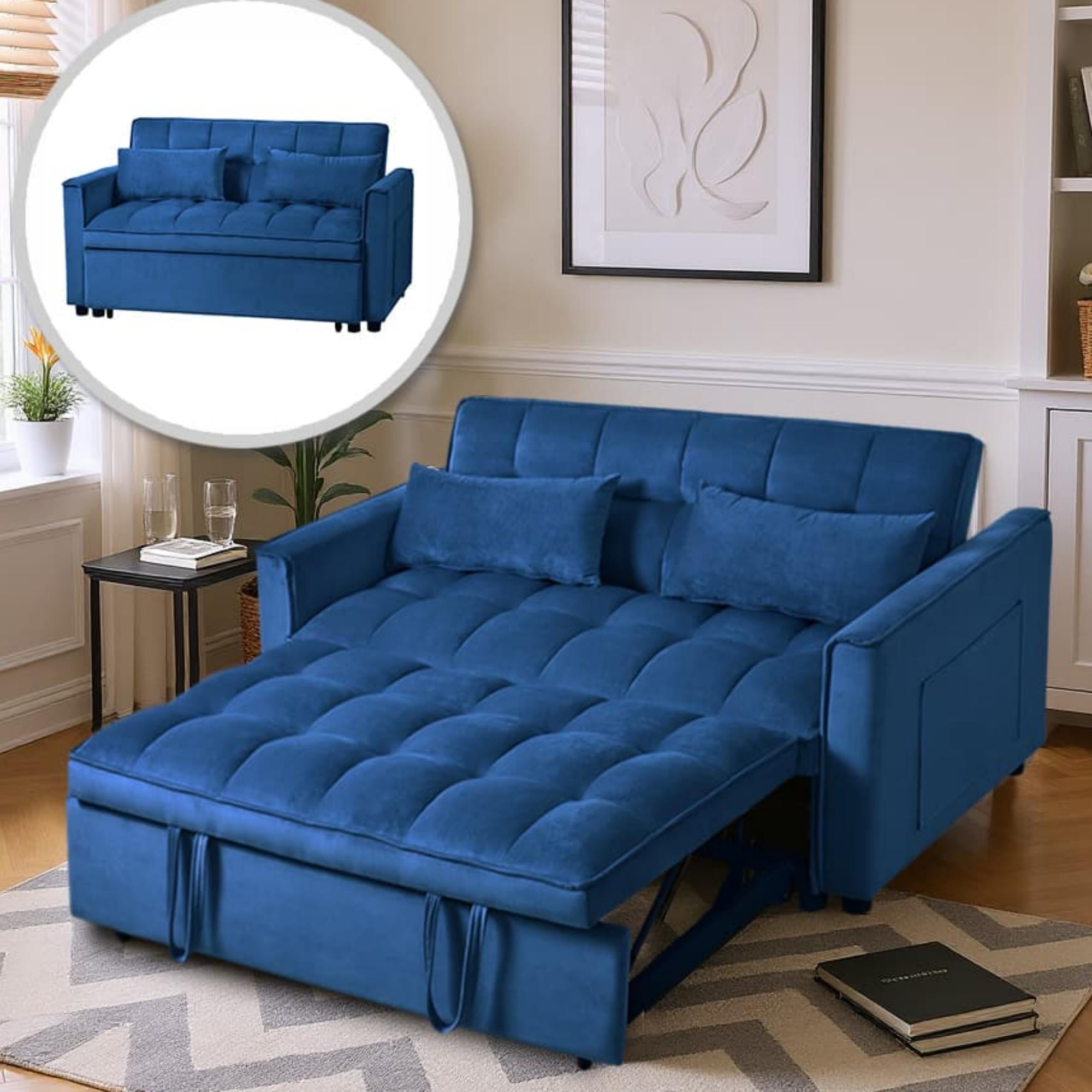 Gewnee 3 in 1 Convertible Sleeper Sofa Bed,Pull Out Couch Bed,Adjustable Backrest,Loveseat with Pillows & Pockets for Living Room,Apartment.Navy Blue - Walmart.com