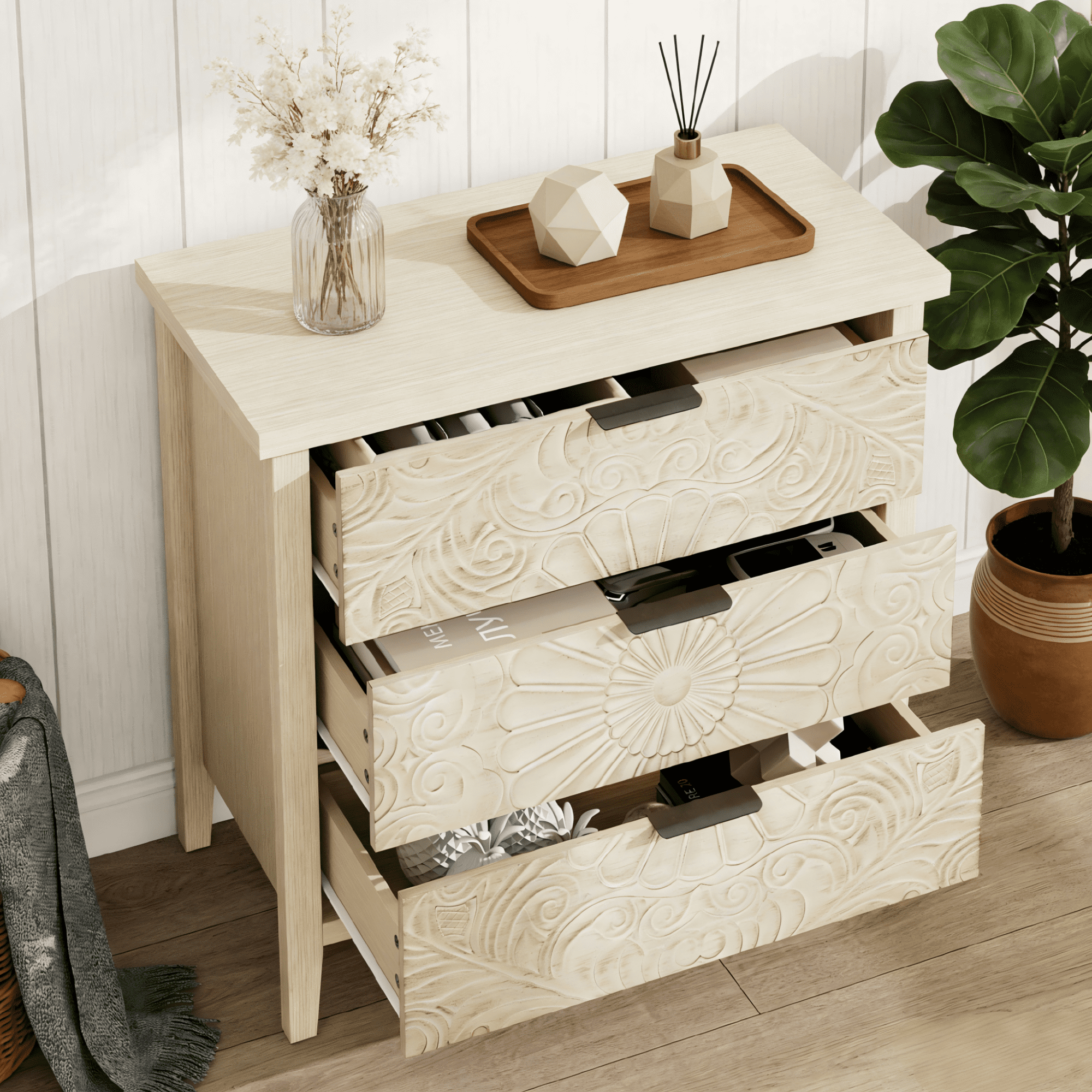Gewnee 3 Drawer Cabinet, American Furniture, Suitable for Bedroom, Living Room, Study