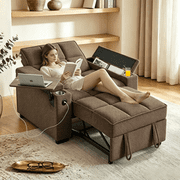 Gewnee 3-in-1 Convertible Sleeper Chair with Adjustable Backrest,Pull-Out Single Sofa Bed with Swivel Side Table & USB Ports & Cup Holder,Perfect for Dorms,Offi