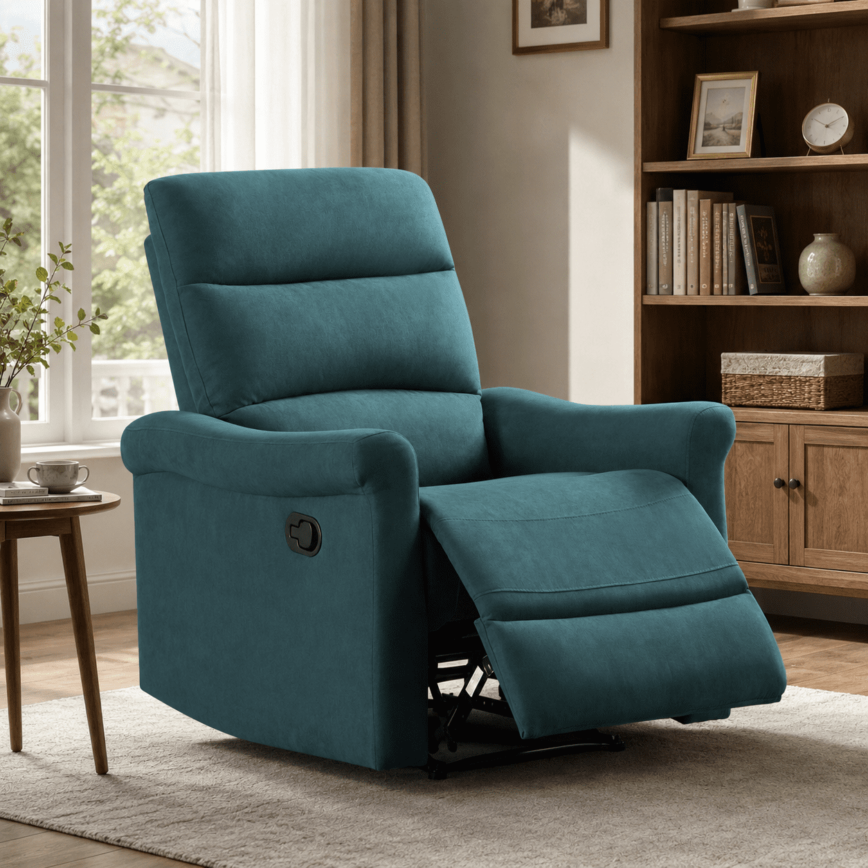 Gewnee 31.89" Manual Recliner Chair, Adjustable Reclining Lounge Chair, Linen Upholstered Wood & Metal Frame Single Sofa Recliner for Living Room, Office, Green
