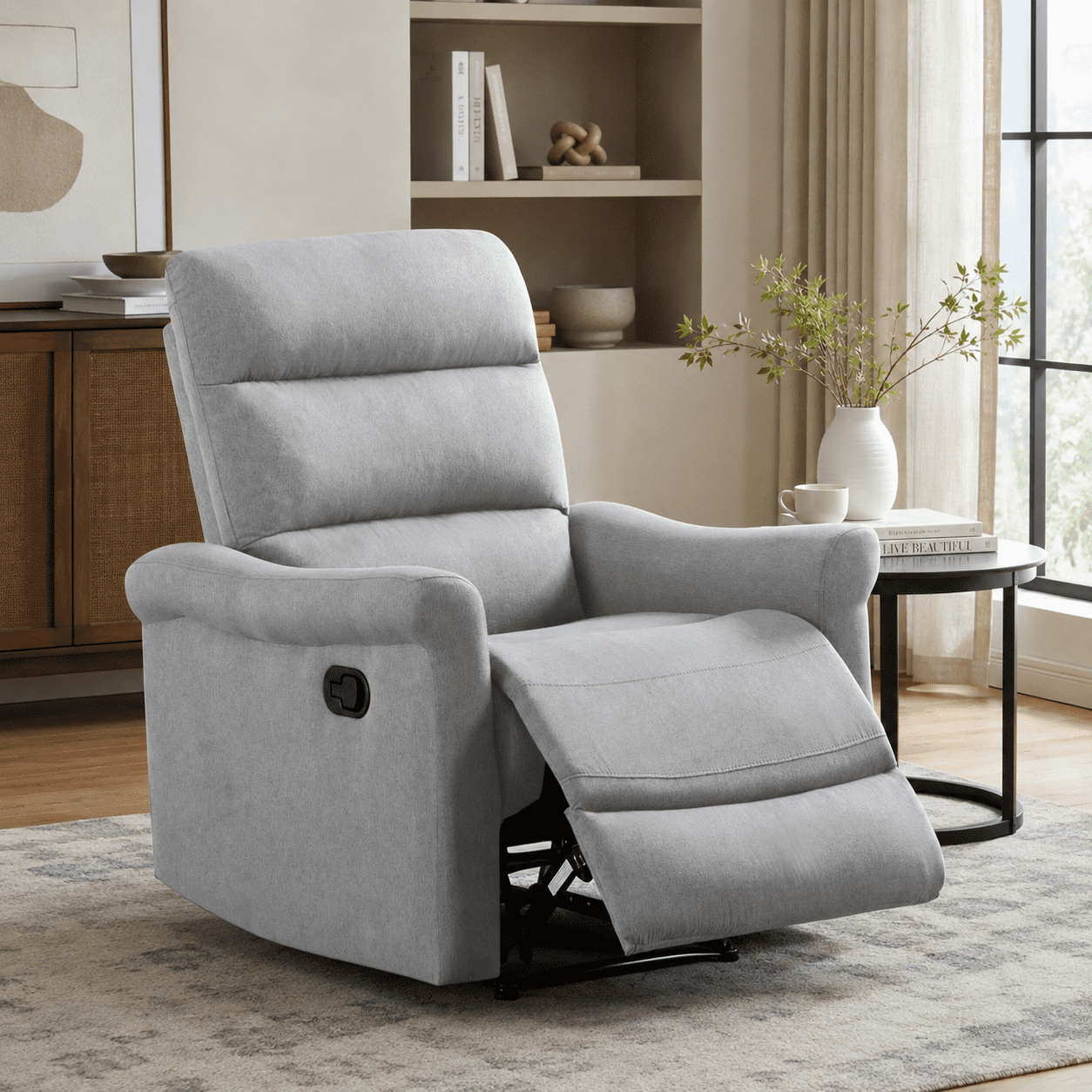 Gewnee 31.89" Manual Recliner Chair, Adjustable Reclining Lounge Chair, Linen Upholstered Wood & Metal Frame Single Sofa Recliner for Living Room, Office, Light Grey