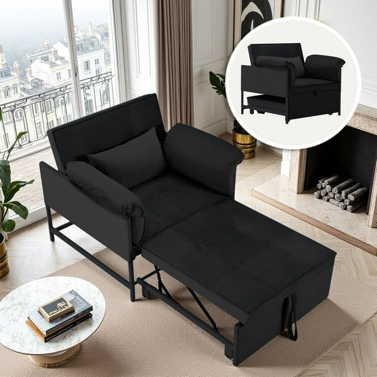 Gewnee Modern Convertible Velvet Sleeper Chair, Pull-Out Bed