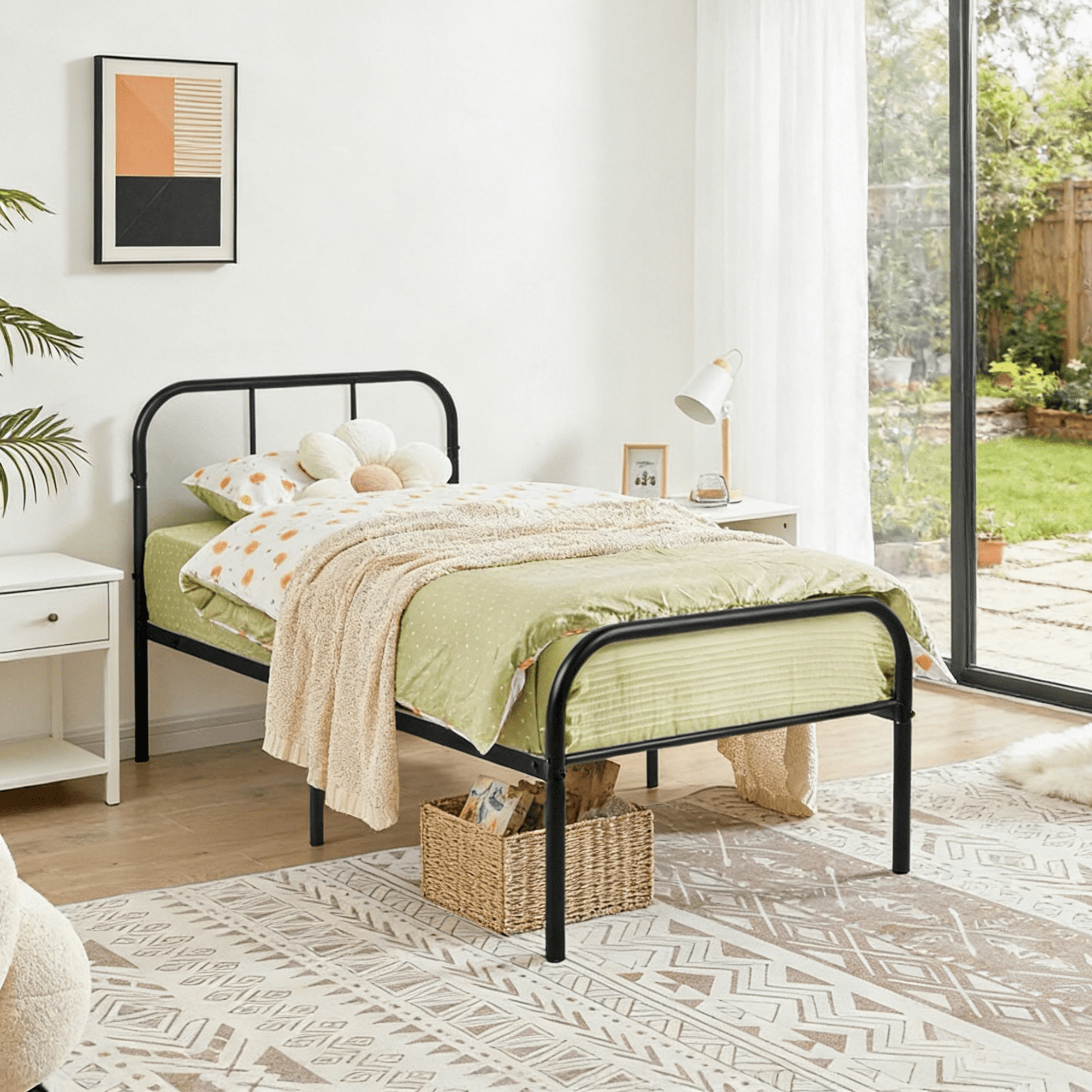 Gewnee 36''Twin Size Bed Frame,Heavy Duty Metal Platform Bed with Headboard & Footboard & Under Bed Storage,No Box Spring Needed,Black