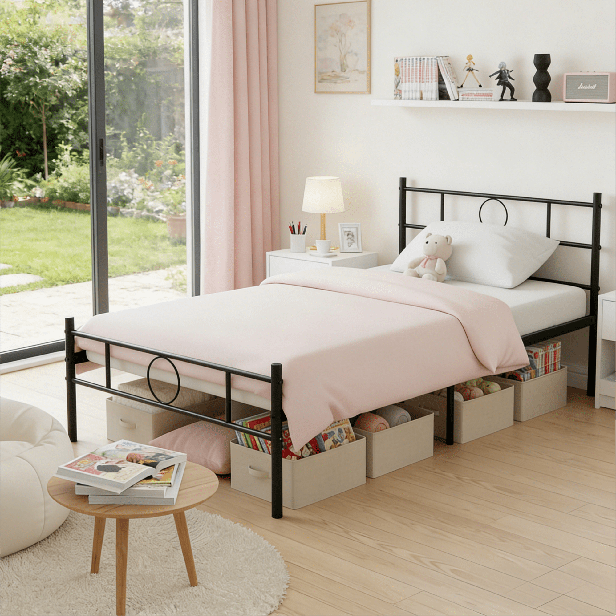 Gewnee 36''Twin Size Bed Frame,Heavy Duty Metal Platform Bed with Headboard & Footboard & Under Bed Storage,No Box Spring Needed,Black