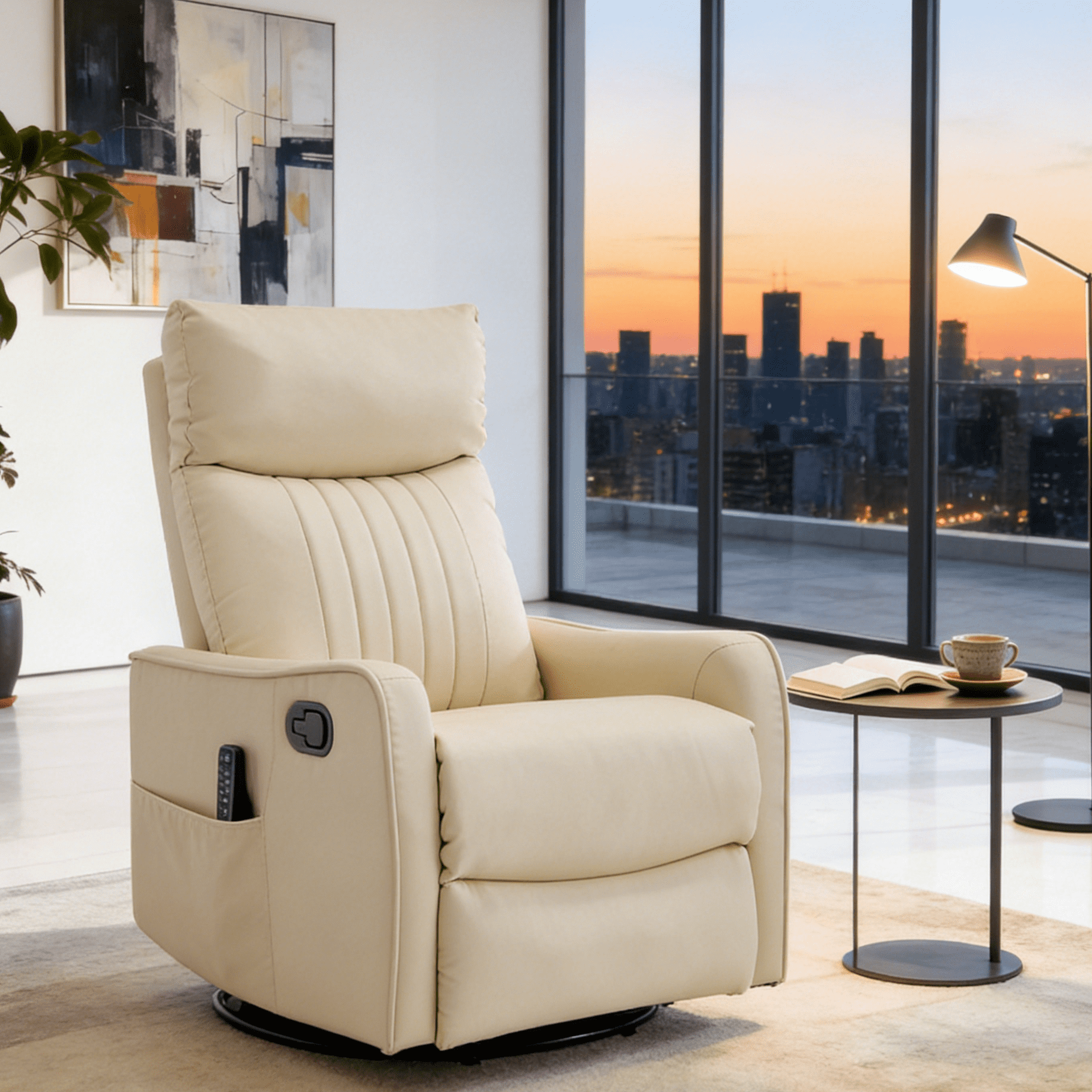 Gewnee 360° Swivel Rocking Recliner with Massage & Heat, Adjustable Reclining Angle, for Living Room & Office，Beige