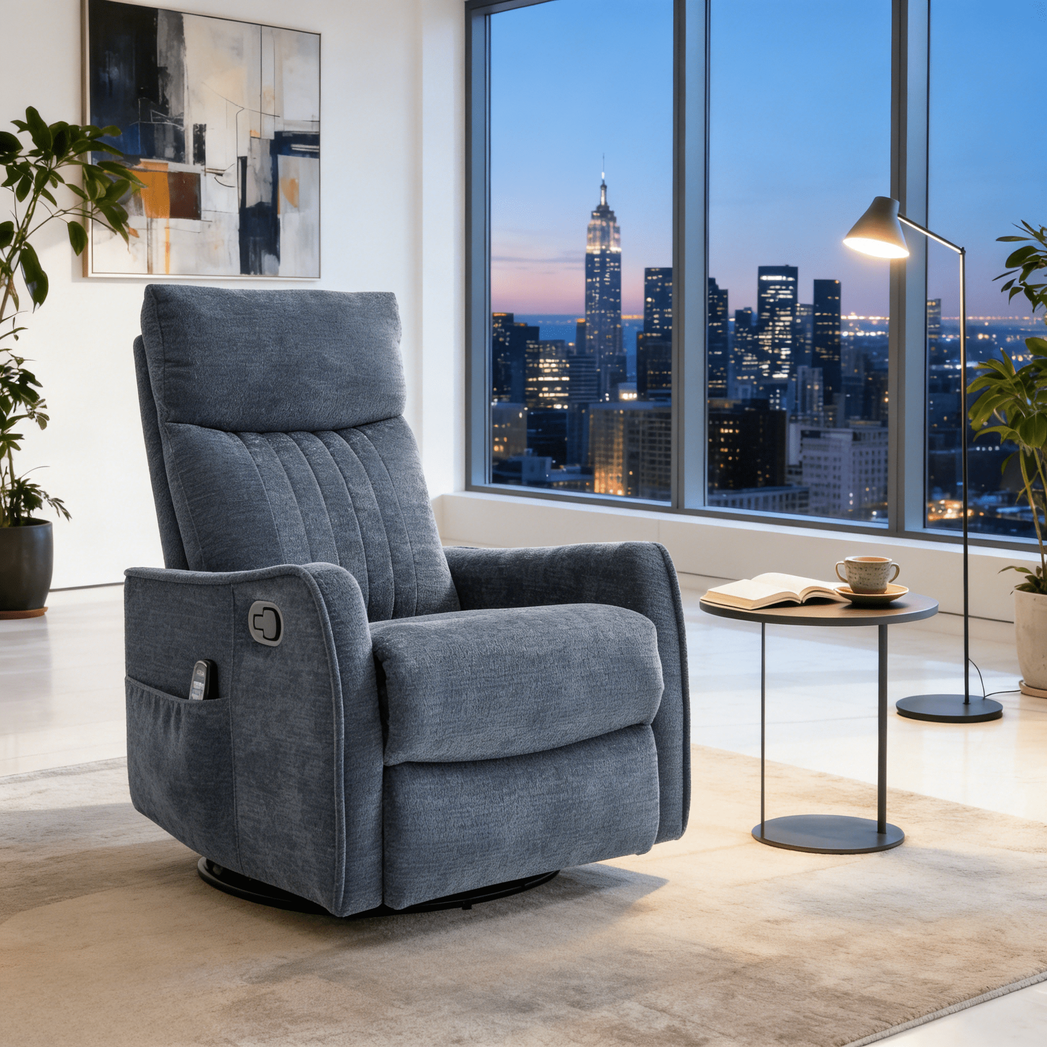 Gewnee 360° Swivel Rocking Recliner with Massage & Heat, Adjustable Reclining Angle, for Living Room & Office，Blue