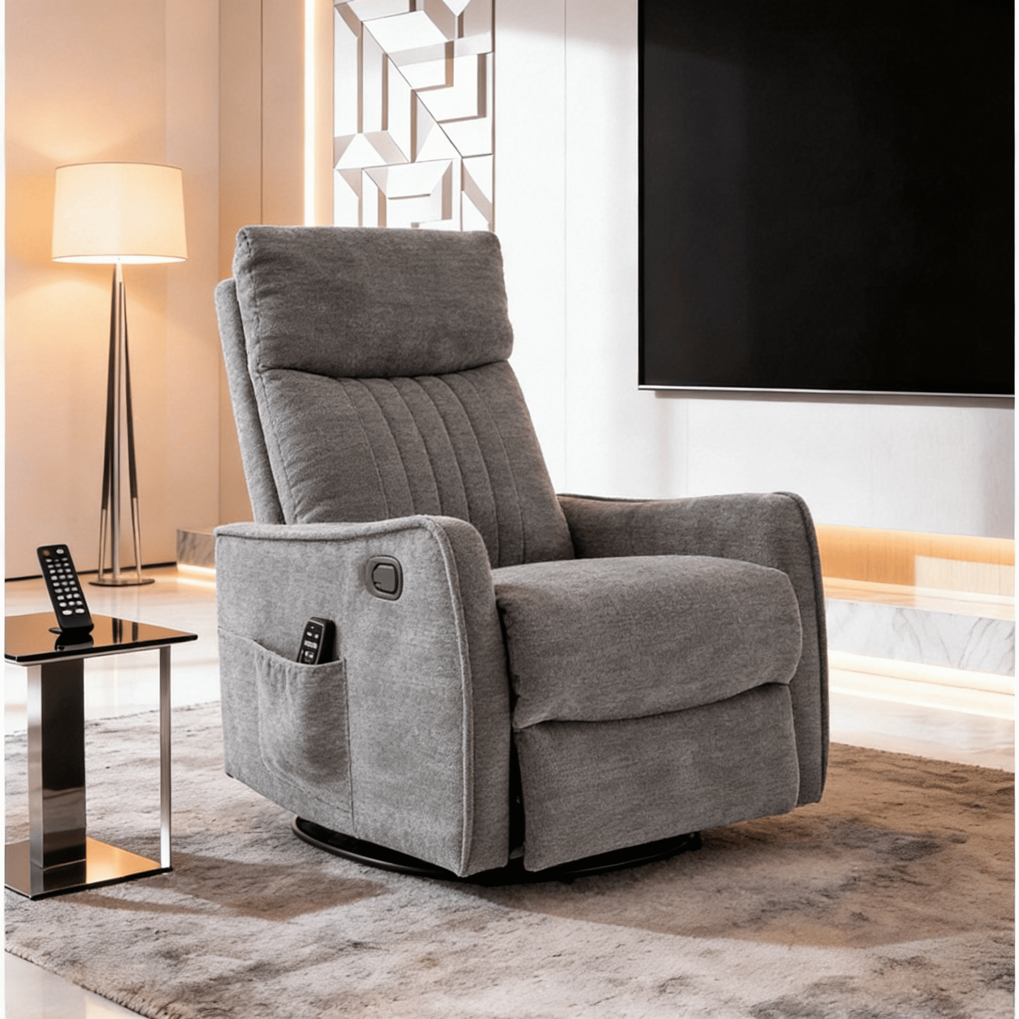 Gewnee 360° Swivel Rocking Recliner with Massage & Heat, Adjustable Reclining Angle, for Living Room & Office，Dark Gray