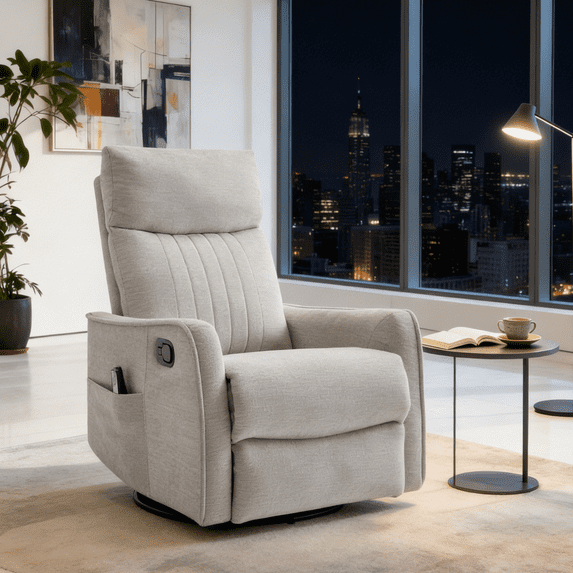 Gewnee 360° Swivel Rocking Recliner with Massage & Heat, Adjustable Reclining Angle, for Living Room & Office,Light Gray