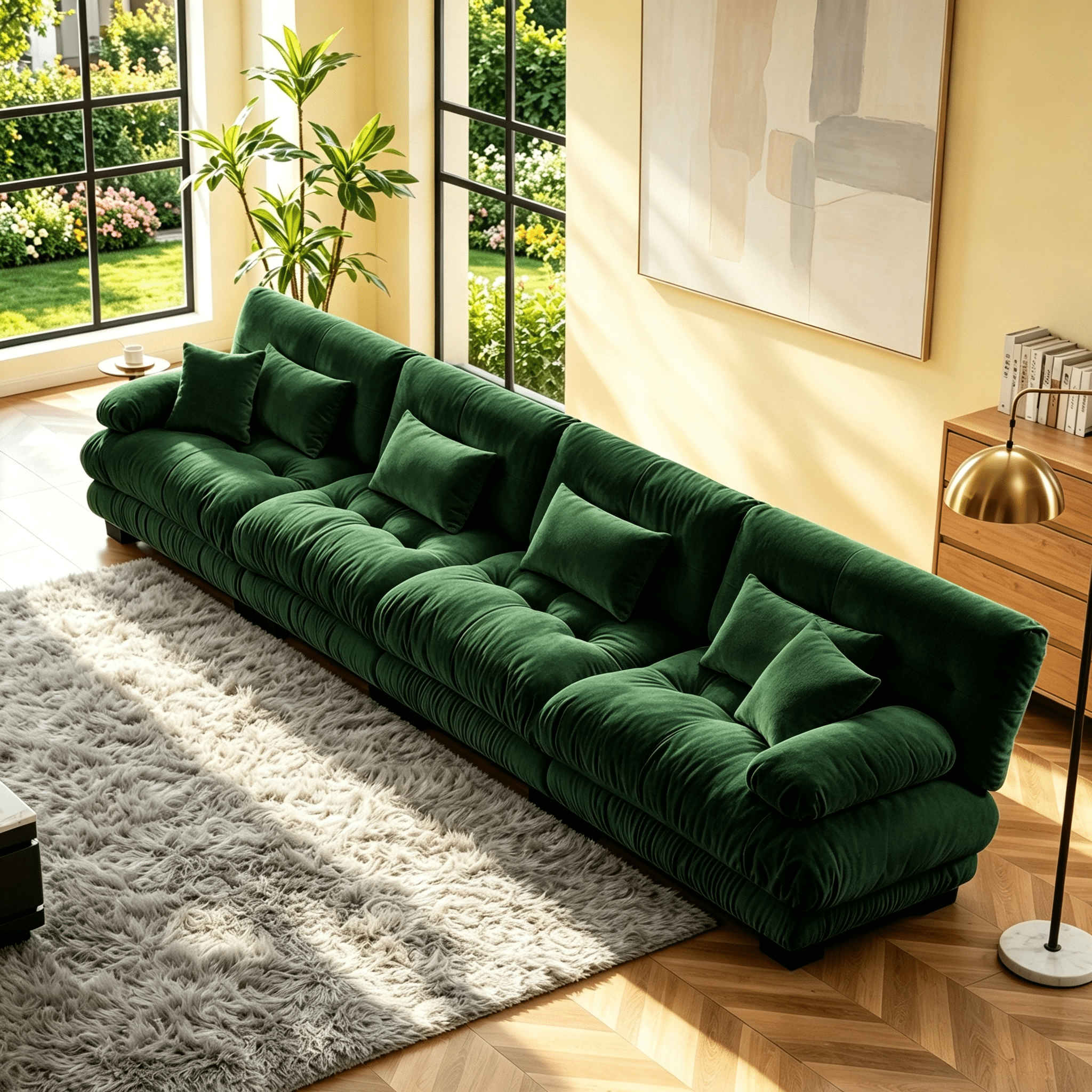Gewnee 4-Seater 173.2" Oversized Modular Sectional Sofa, Deep Seat Chenille Cloud Sofa with Lumbar Pillows & Throw Pillows, Upholstered Living Room Couch, Green