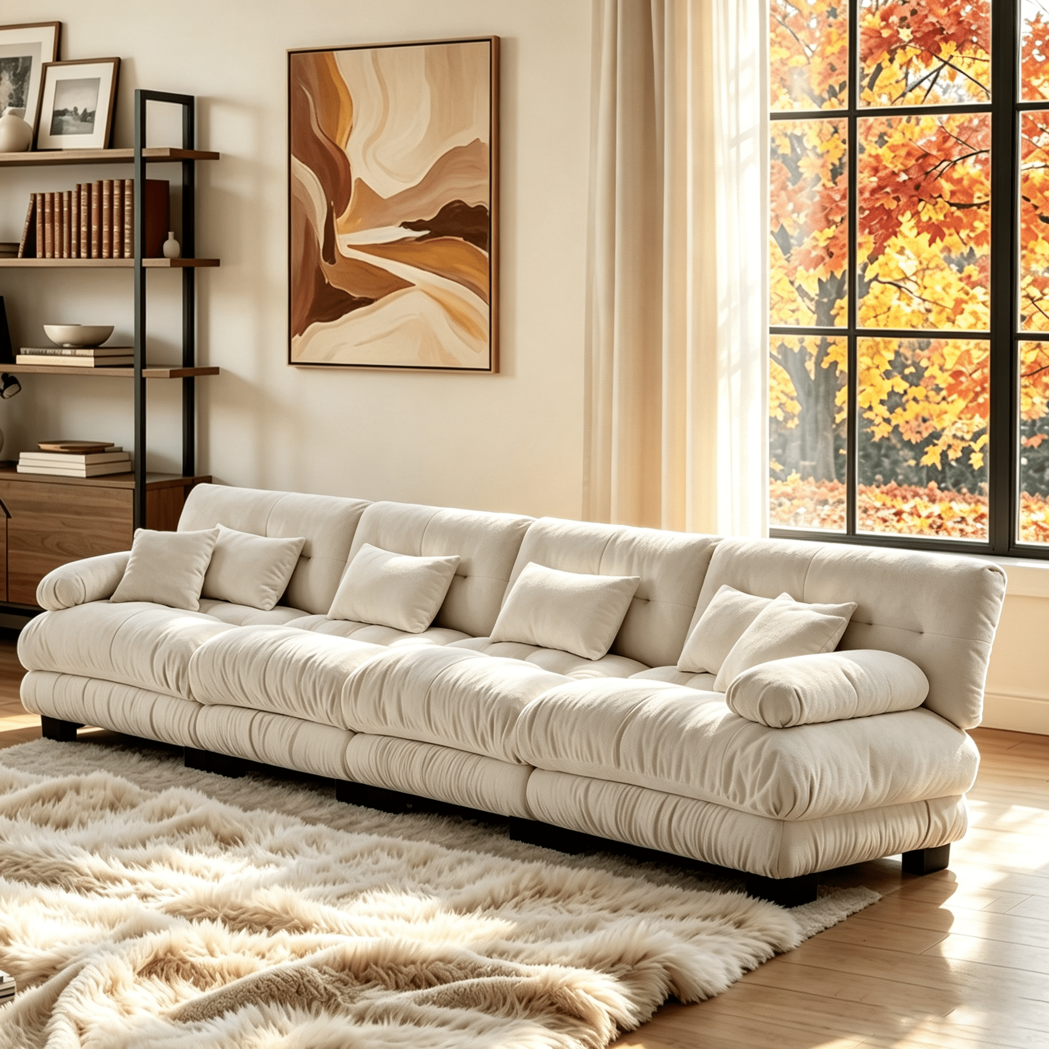 Gewnee 4-Seater 173.2" Oversized Modular Sectional Sofa, Deep Seat Chenille Cloud Sofa with Lumbar Pillows & Throw Pillows, Upholstered Living Room Couch, Light Coffee