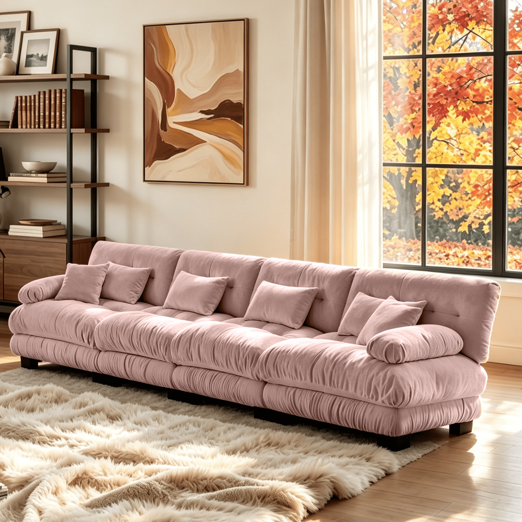 Gewnee 4-Seater 173.2" Oversized Modular Sectional Sofa, Deep Seat Chenille Cloud Sofa with Lumbar Pillows & Throw Pillows, Upholstered Living Room Couch, Pink