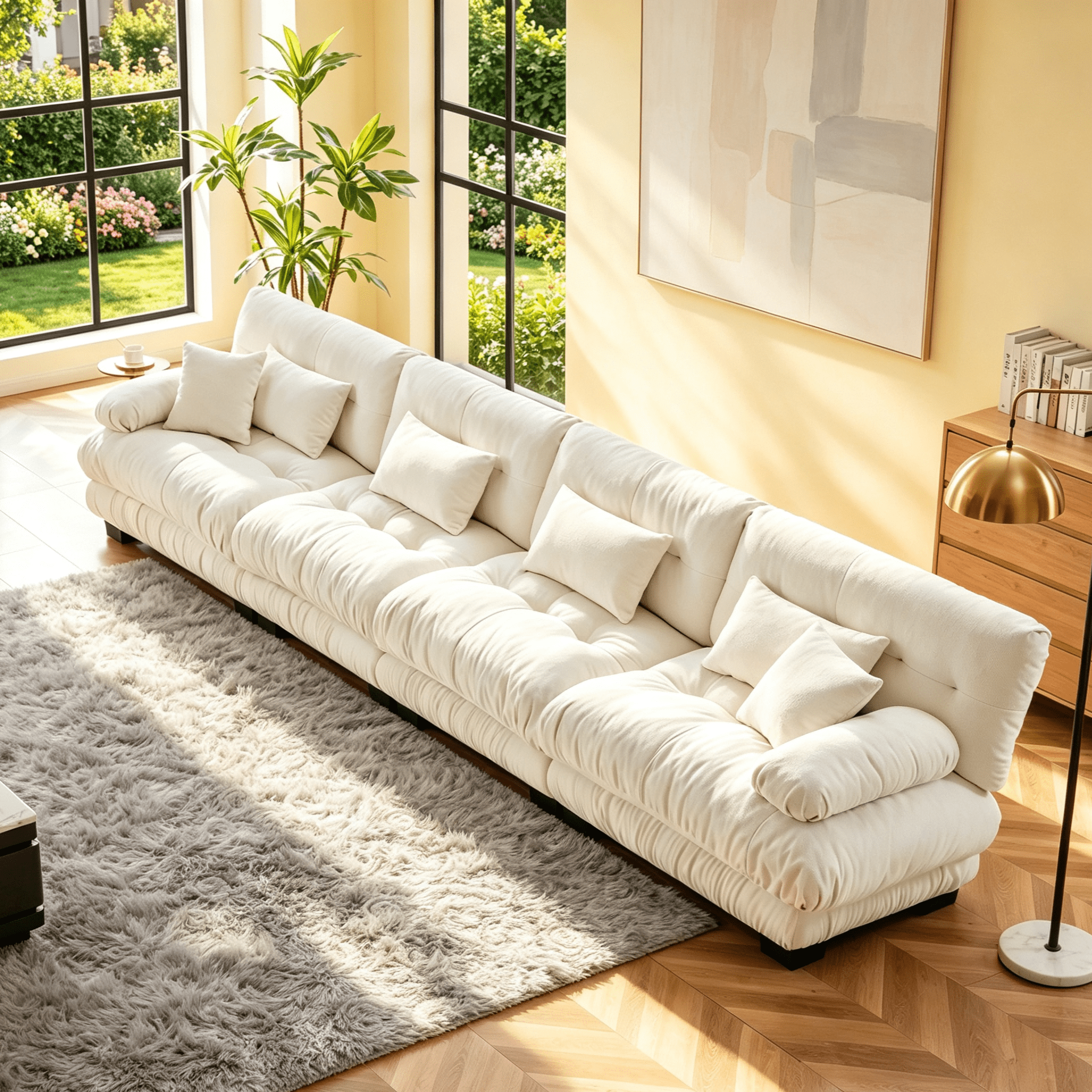 Gewnee 4-Seater 173.2" Oversized Modular Sectional Sofa, Deep Seat Chenille Cloud Sofa with Lumbar Pillows & Throw Pillows, Upholstered Living Room Couch, White